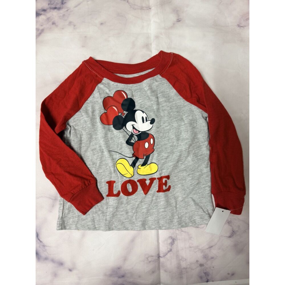 Disney Toddler Boys Gray Mickey Mouse Love Baseball Shirt 18M